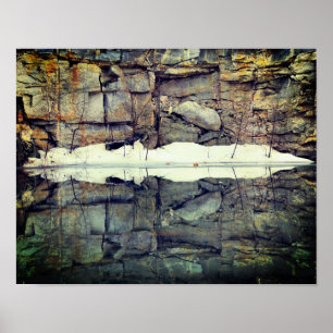 Granite Rock Wall Reflections In Pond Nature  Poster