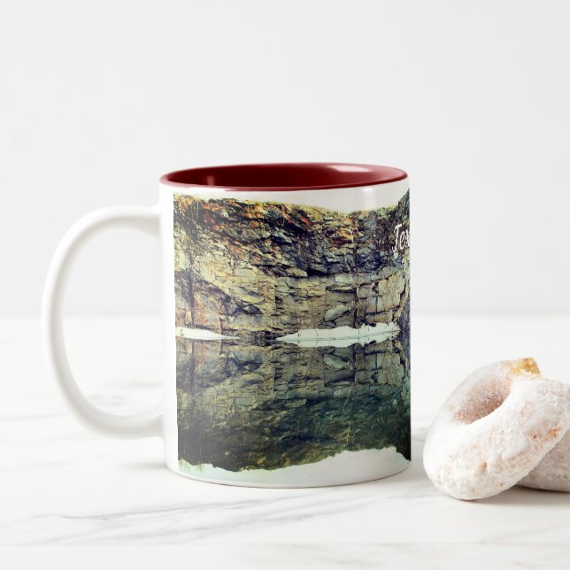 Granite Rock Wall Reflections Nature Personalised Two-Tone Coffee Mug (With Donut)