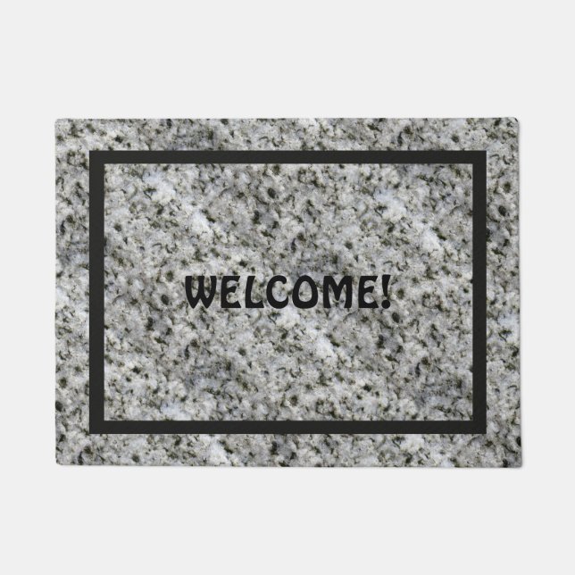 Granite Rock White with Black Frame and Text Doormat (Front)