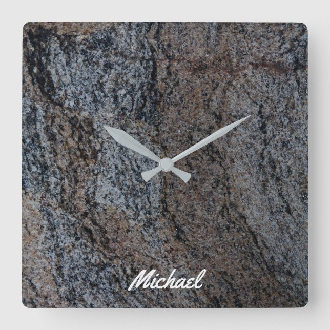 Granite stone red black texture square wall clock (Front)