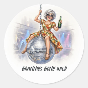 Grannies Gone Wild Funny Disco Ball Bachelorette Classic Round Sticker