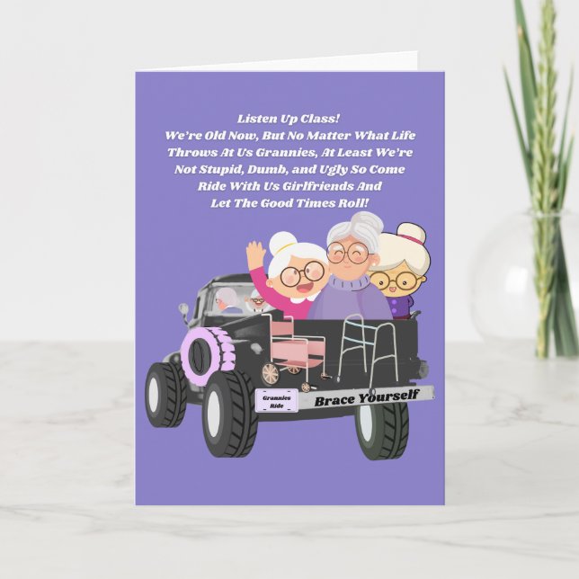 Grannies Ride Greeting Card (Front)