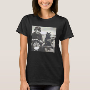 Granny and Her Armed Cat Riding Vintage Motorcycle T-Shirt