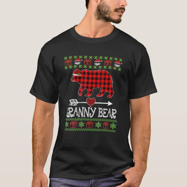 Granny Bear Santa Red Plaid Family Pyjamas For Chr T-Shirt (Front)