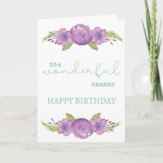 Granny Birthday Card - Purple Watercolour Flower