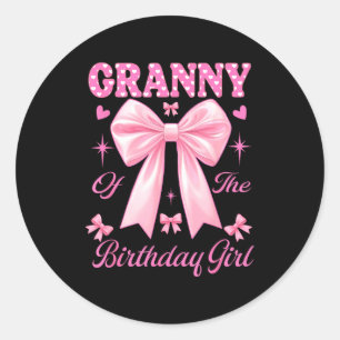 Granny birthday girl matching coquette pink bow  classic round sticker