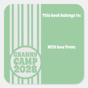 Granny Camp Retro Green Bookplate Square Sticker