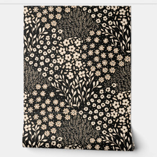Granny Chic Country Modern Floral Black Beige Wallpaper