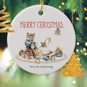Granny Children Animals Watercolor Christmas Ceramic Ornament