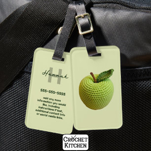 Granny Craft Green Crochet Apple Monogram Name Luggage Tag