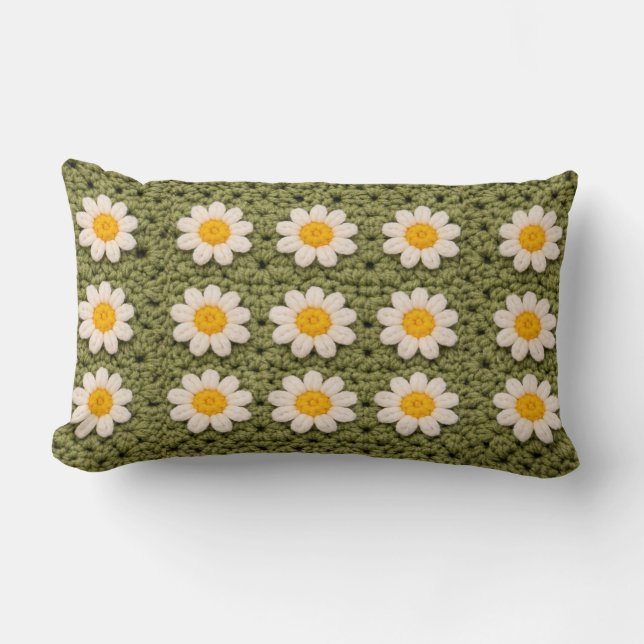 Granny Daisy Aestethic Croche Pattern Floral Retro Lumbar Cushion (Front)