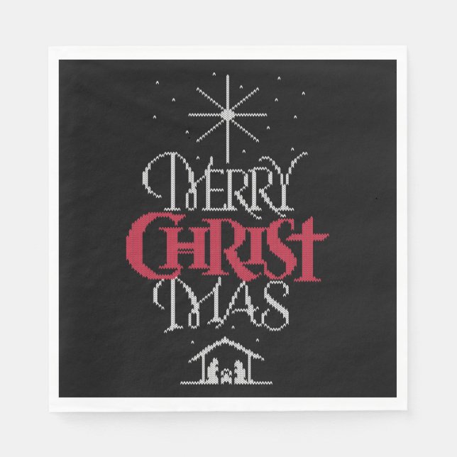 Granny Knit Religious Ugly Merry Christmas Sweater Napkin (Front)