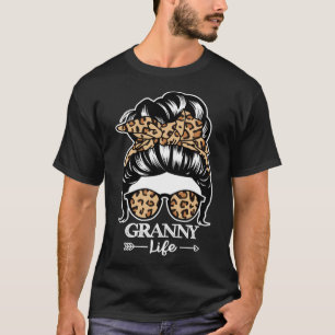 Granny Life Messy Bun Hair  Granny Leopard T-Shirt