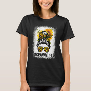 Granny Life Messy Hair Bun Sunflower Women Mother' T-Shirt