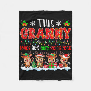 Granny Loves Her Cute Reindeers Xmas Group Santa R Fleece Blanket