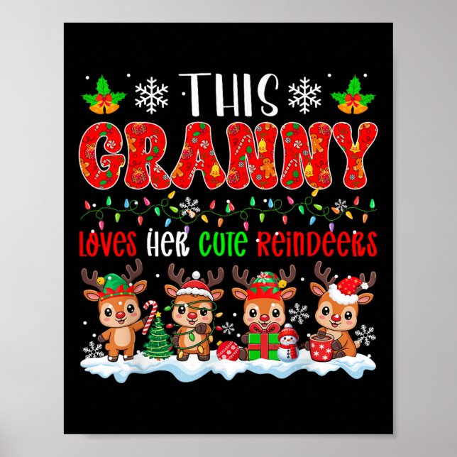 Granny Loves Her Cute Reindeers Xmas Group Santa R Poster (Front)