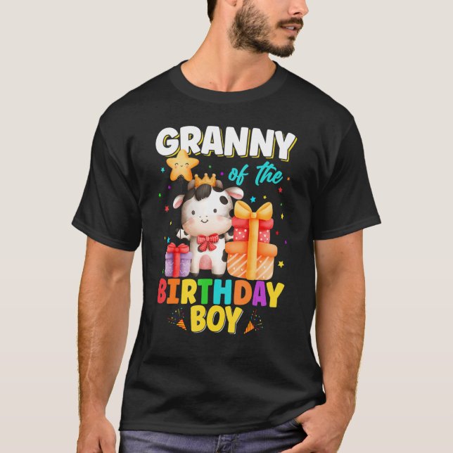 Granny Of The Birthday Boy Cow Farm Animals Family T-Shirt (Front)