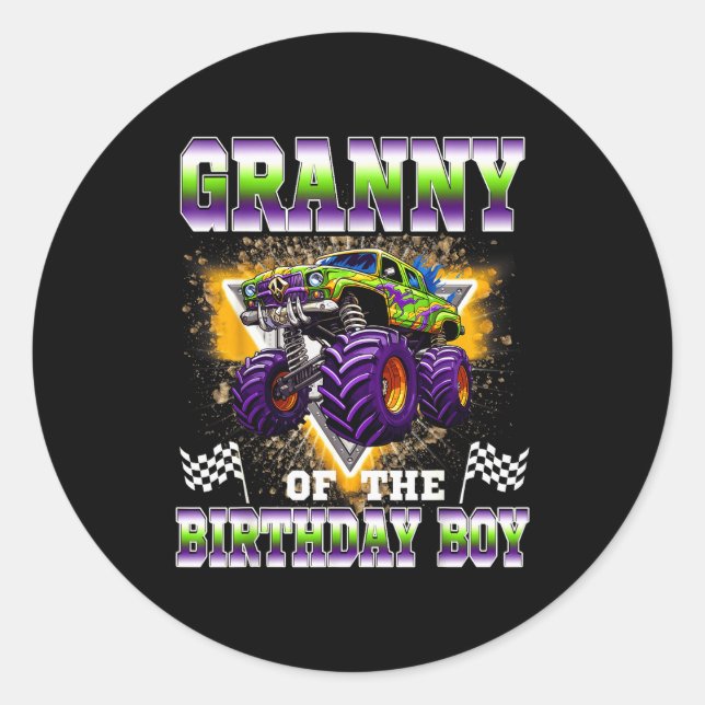 Granny Of The Birthday Boy Monster Truck Birthday  Classic Round Sticker (Front)