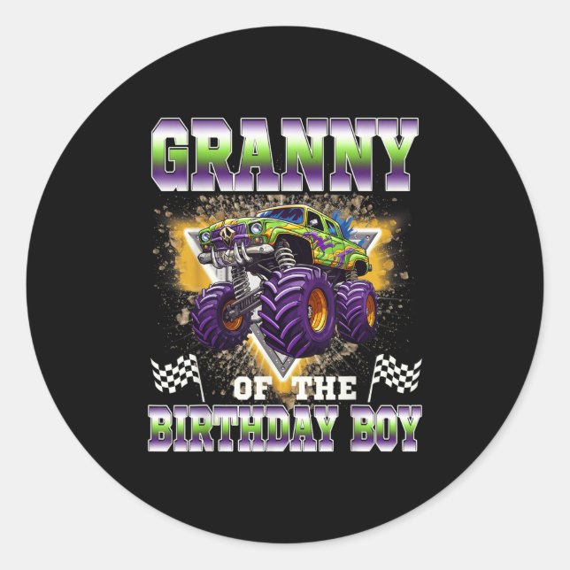 Granny Of The Birthday Boy Monster Truck Birthday  Classic Round Sticker (Front)