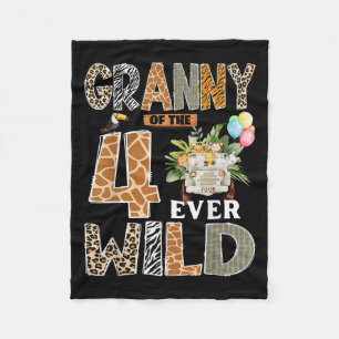 Granny Of The Four Ever Wild Safari 4th Birthday B Fleece Blanket