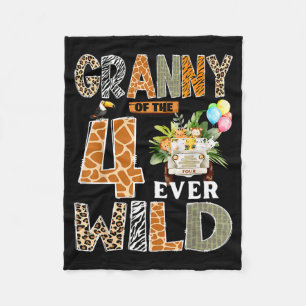 Granny Of The Four Ever Wild Safari 4th Birthday B Fleece Blanket