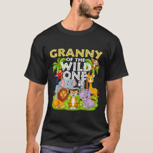 Granny Of The Wild One 1st Birthday Zoo Animal Saf T-Shirt