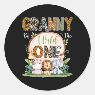 Granny Of The Wild One First Birthday Safari Woodl Classic Round Sticker