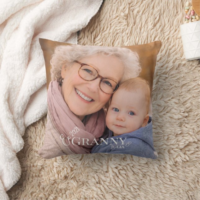 Granny Photo Established Year Modern  Cushion (Blanket)