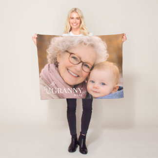 Granny Photo Established Year Modern Heart Fleece Blanket
