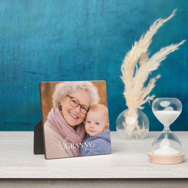 Granny Photo Established Year Modern Heart Plaque (Insitu)
