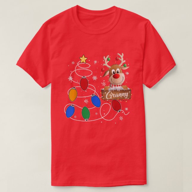 Granny Reindeer Lights Christmas Tree  Cute Christ T-Shirt (Design Front)