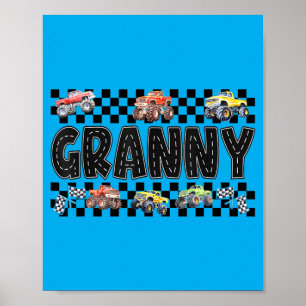 Granny Retro Monster Truck Family Crew Birthday Poster