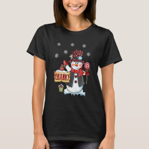 Granny Snowman Christmas Candy Cane Red Plaid Sant T-Shirt