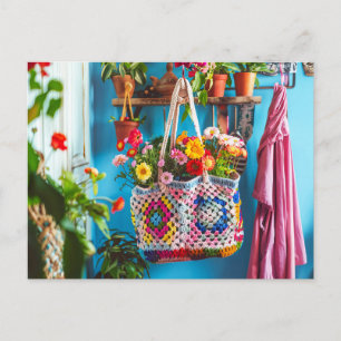 Granny Square Crochet Art Postcard