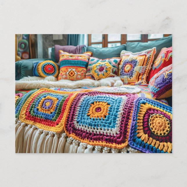 Granny Square Crochet Art Postcard (Front)