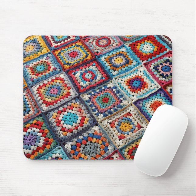 Granny Square Crocheted Quilt  Mouse Pad (With Mouse)
