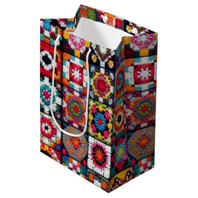 Granny Squares Crochet Pattern Blanket Print  Medium Gift Bag (Front Angled)