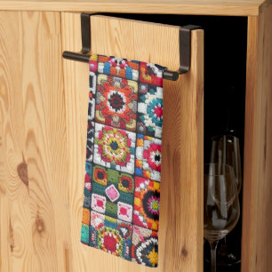 Granny Squares Crochet Pattern Blanket Print  Tea Towel