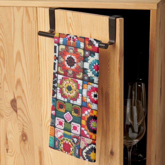 Granny Squares Crochet Pattern Blanket Print  Tea Towel (Thirds Fold)