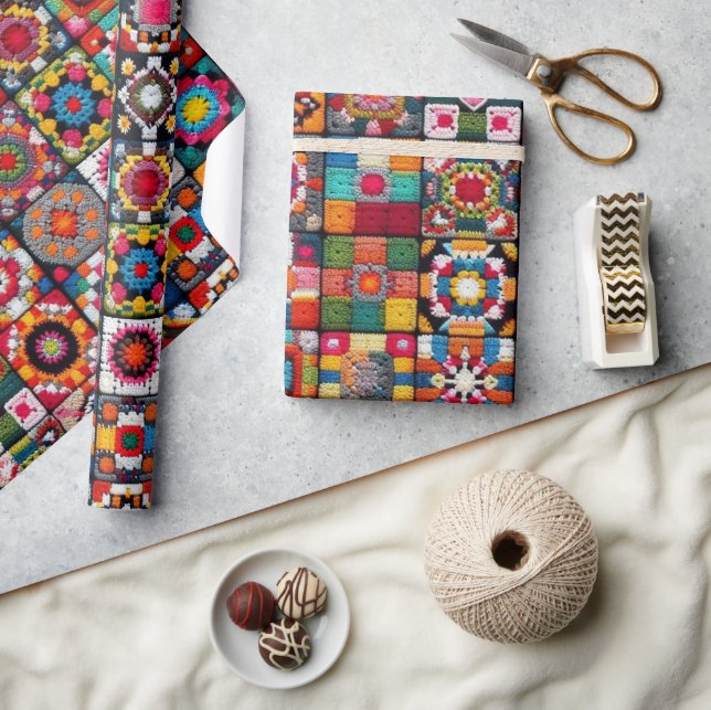 Granny Squares Crochet Pattern Blanket Print  Wrapping Paper (Crafts)