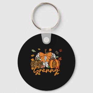 Granny Thanksgiving Leopard Pumpkin Coquette Bow M Key Ring