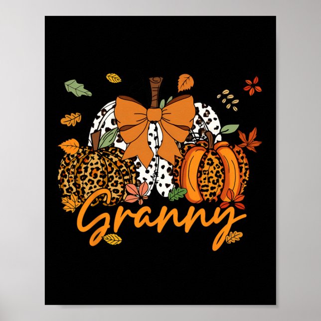 Granny Thanksgiving Leopard Pumpkin Coquette Bow M Poster (Front)