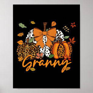 Granny Thanksgiving Leopard Pumpkin Coquette Bow M Poster