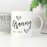 Granny Year Established Grandma Coffee Mug<br><div class="desc">Create a sweet keepsake for grandma with this simple design that features "Granny" in hand sketched script lettering accented with hearts. Personalise with the year she became a grandmother for a cute Mother's Day or pregnancy announcement gift.</div>