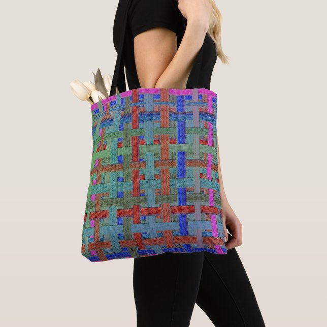 Grannys coloured 'plaid' in burlap or canvas aspec tote bag (Close Up)