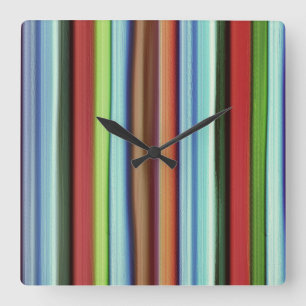 Granny's colourful stripes, with rough aspect square wall clock
