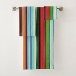 Granny's colourful stripes, with soft rough aspect bath towel set