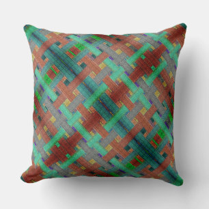 Granny's crossed blue and red strips, woven aspect cushion
