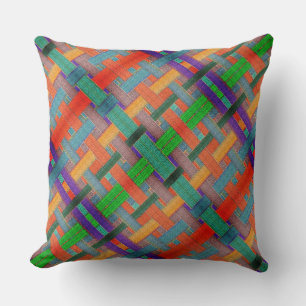 Granny's crossed reddish strips, with woven aspect cushion