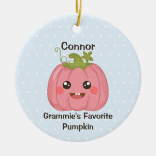 Granny's Favourite Pumpkin Custom Grandchild Name Ceramic Ornament